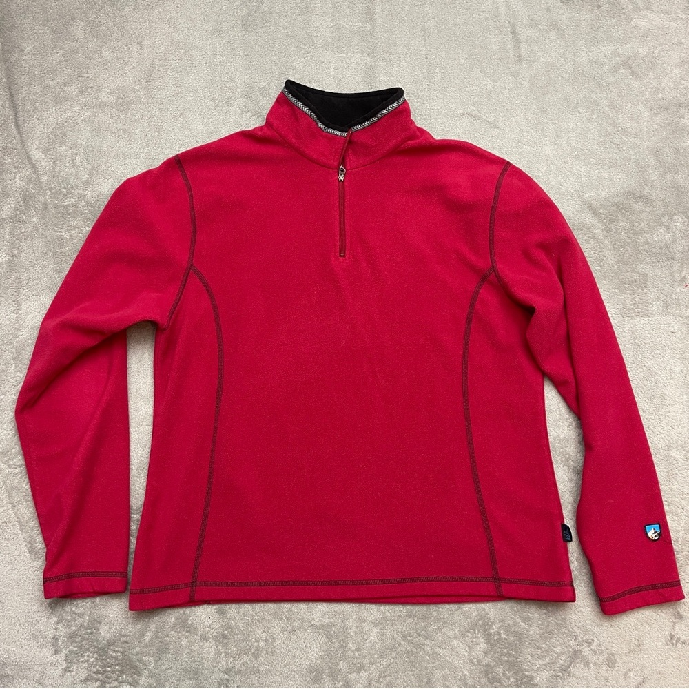 Vintage Alf Wear Kuhl 1/4 Zip Pullover Sweater Red Microchamois Fleece Size L